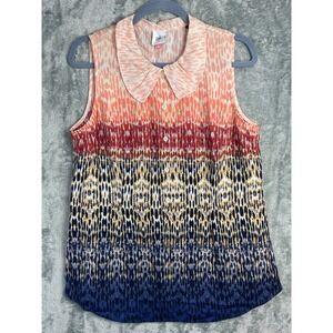 CABI Top Womens M Colorful Watercolor Peter Pan Collar Popover Art to Wear Shirt